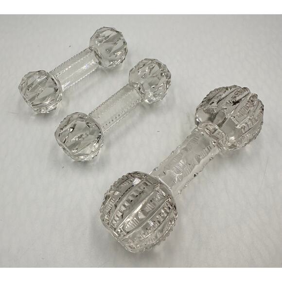 Antique American Brilliant Crystal Cut Glass Faceted Barbell Knife Rest Set of 3 - Picture 7 of 9